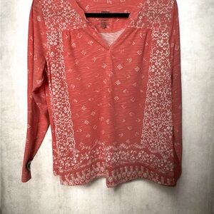 Sonoma Coral Long Sleeve Top with White Accents